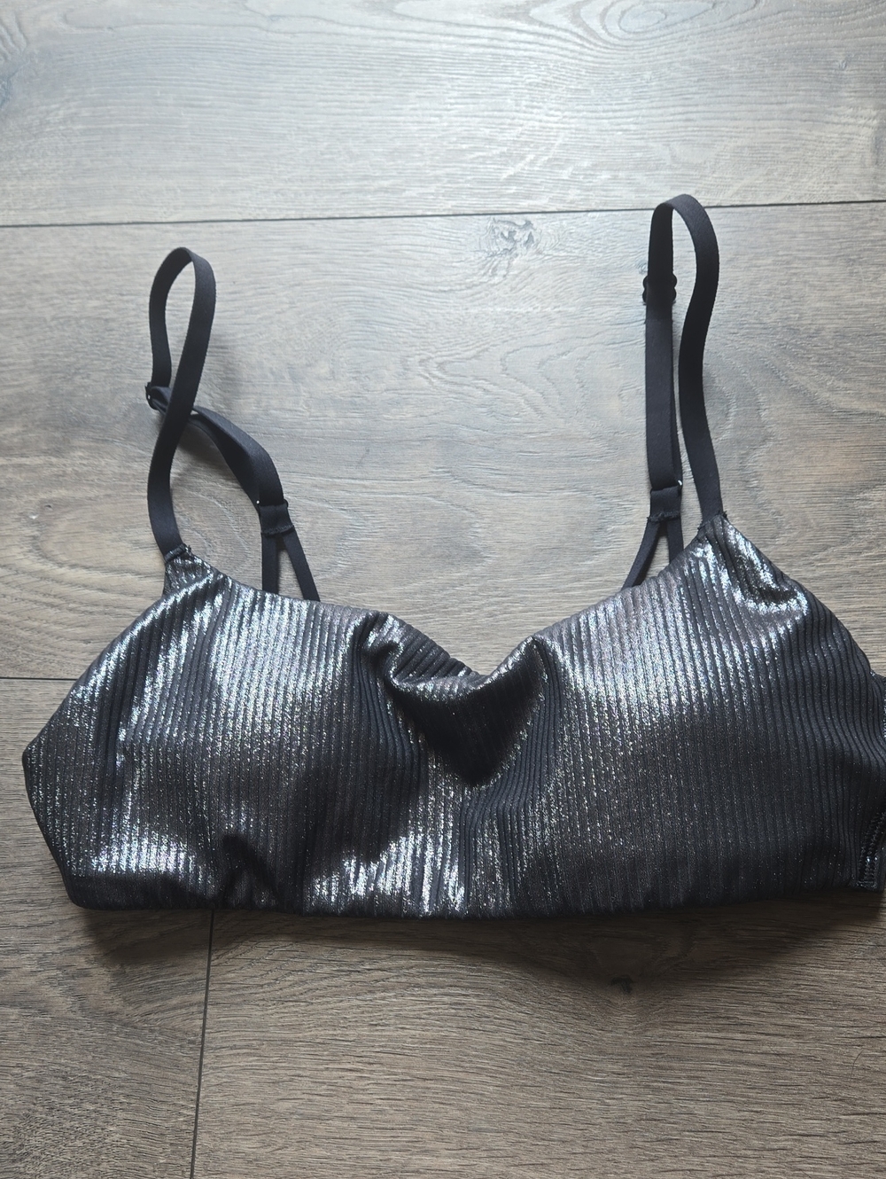 Black Silver Ribbed Padded Bralette - PINK